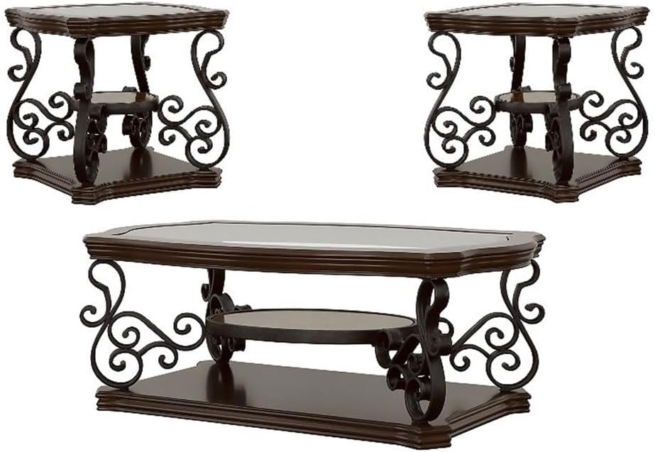 3-Piece Living Room Coffee Table Set, Modern Wooden Finish Accent Tables