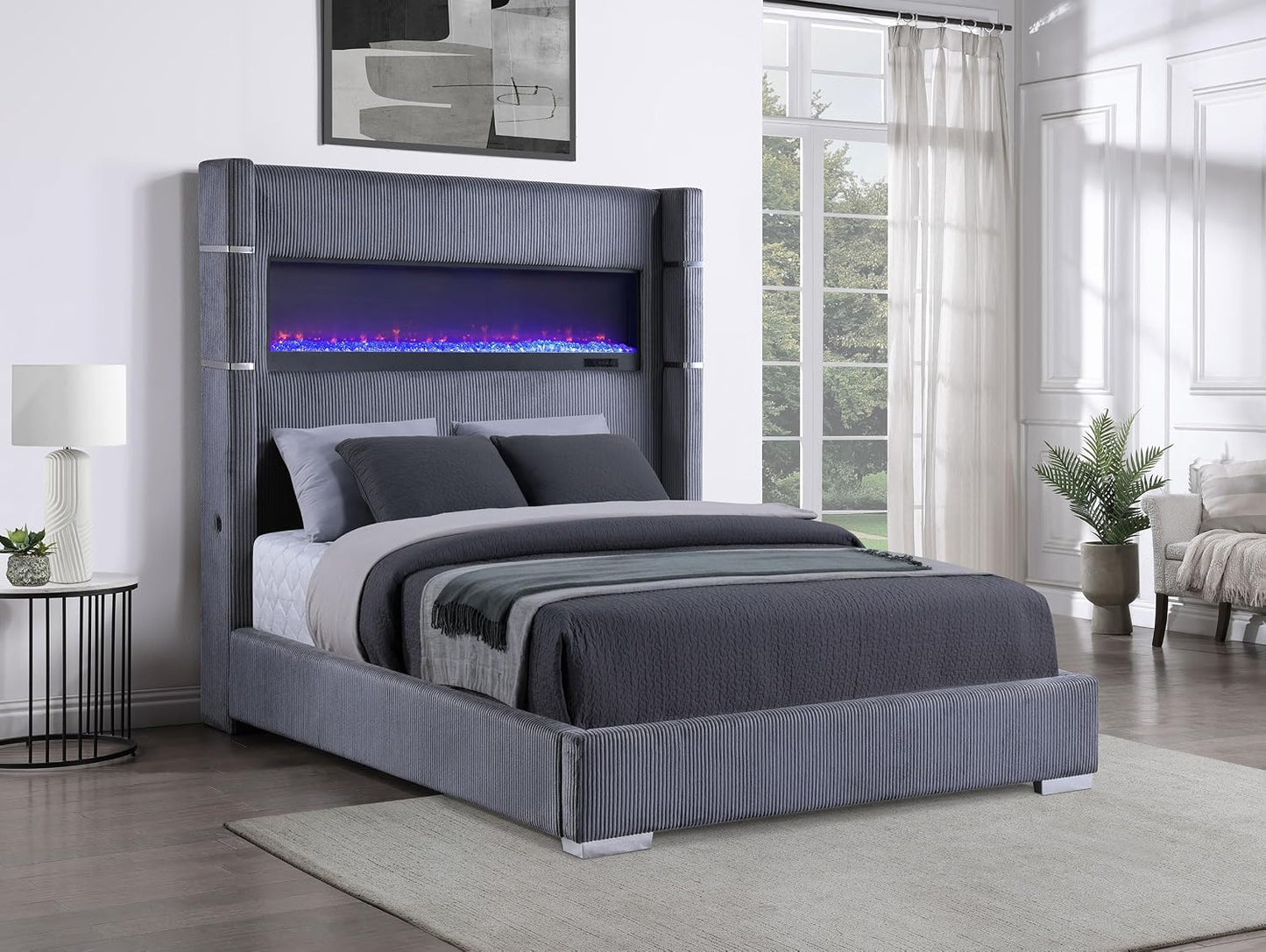 Modern Wooden Platform Bed Frame with Headboard, Minimalist Bedroom Furniture