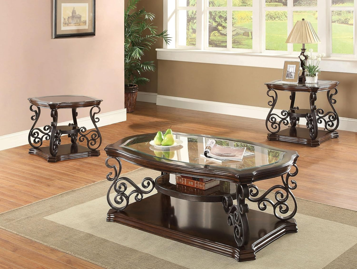 3-Piece Living Room Coffee Table Set, Modern Wooden Finish Accent Tables